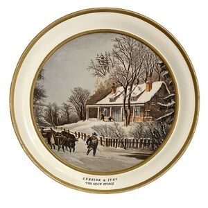 Vintage Currier & Ives Collectible Tin The Snow Storm Winter Scene winter decor